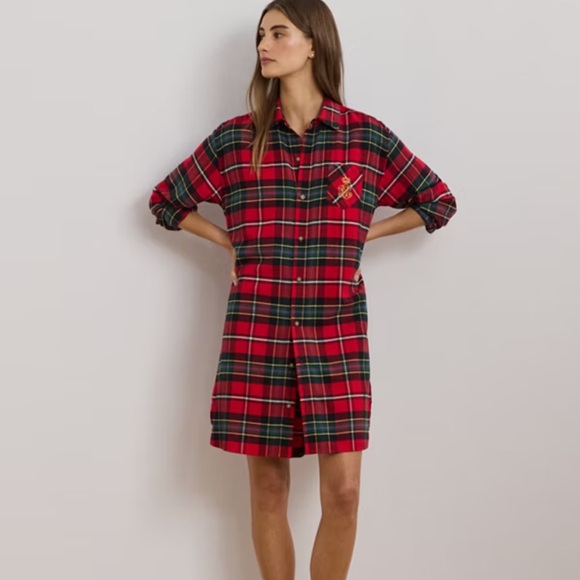 Ralph Lauren Plaid Herringbone Twill Sleep Shirt in L - Picture 4 of 10